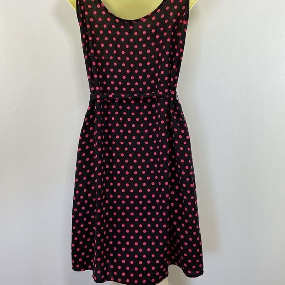 Divided by H&M Dress Black With Pink Polka Dots Matching Belt NWOT Sz 8 - Picture 7 of 8